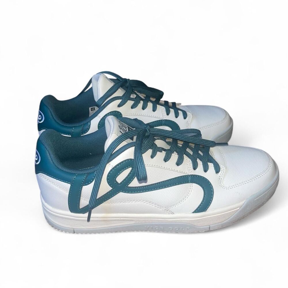 Vice Golf Men's White and Green Leather Sneakers SZ 11